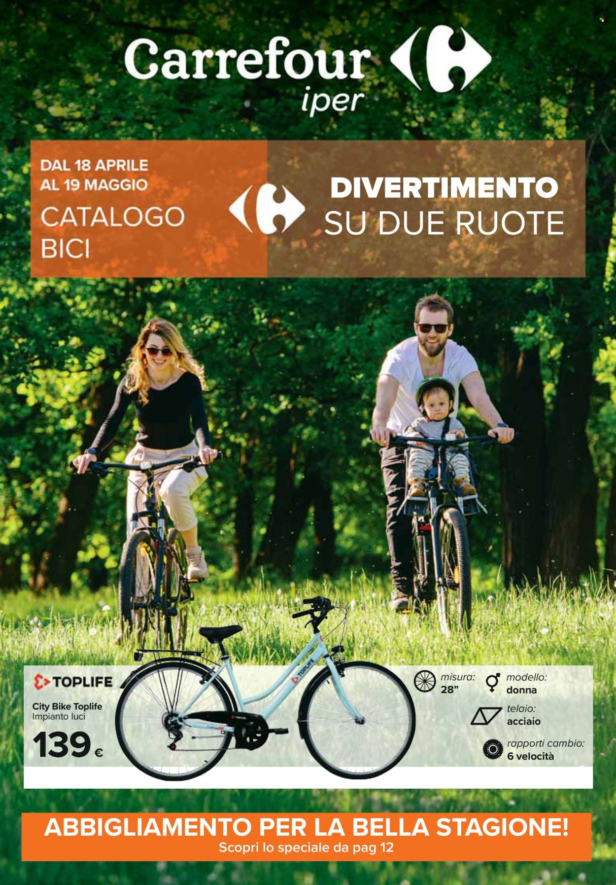 thumbnail - Volantino Carrefour - 18/4/2024 - 19/5/2024 - Prodotti in offerta - bicicletta. Pagina 1.
