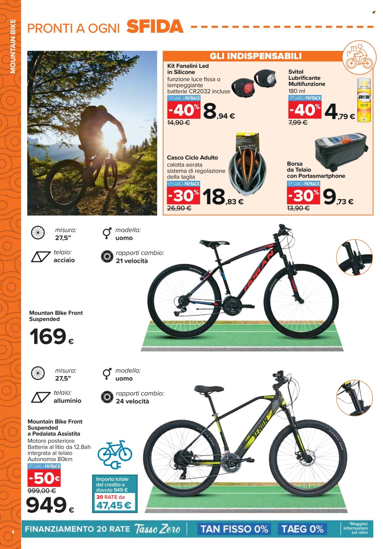 thumbnail - Volantino Carrefour - 18/4/2024 - 19/5/2024 - Prodotti in offerta - lubrificante, batterie, borsa, casco, mountain bike, luce, Svitol. Pagina 4.