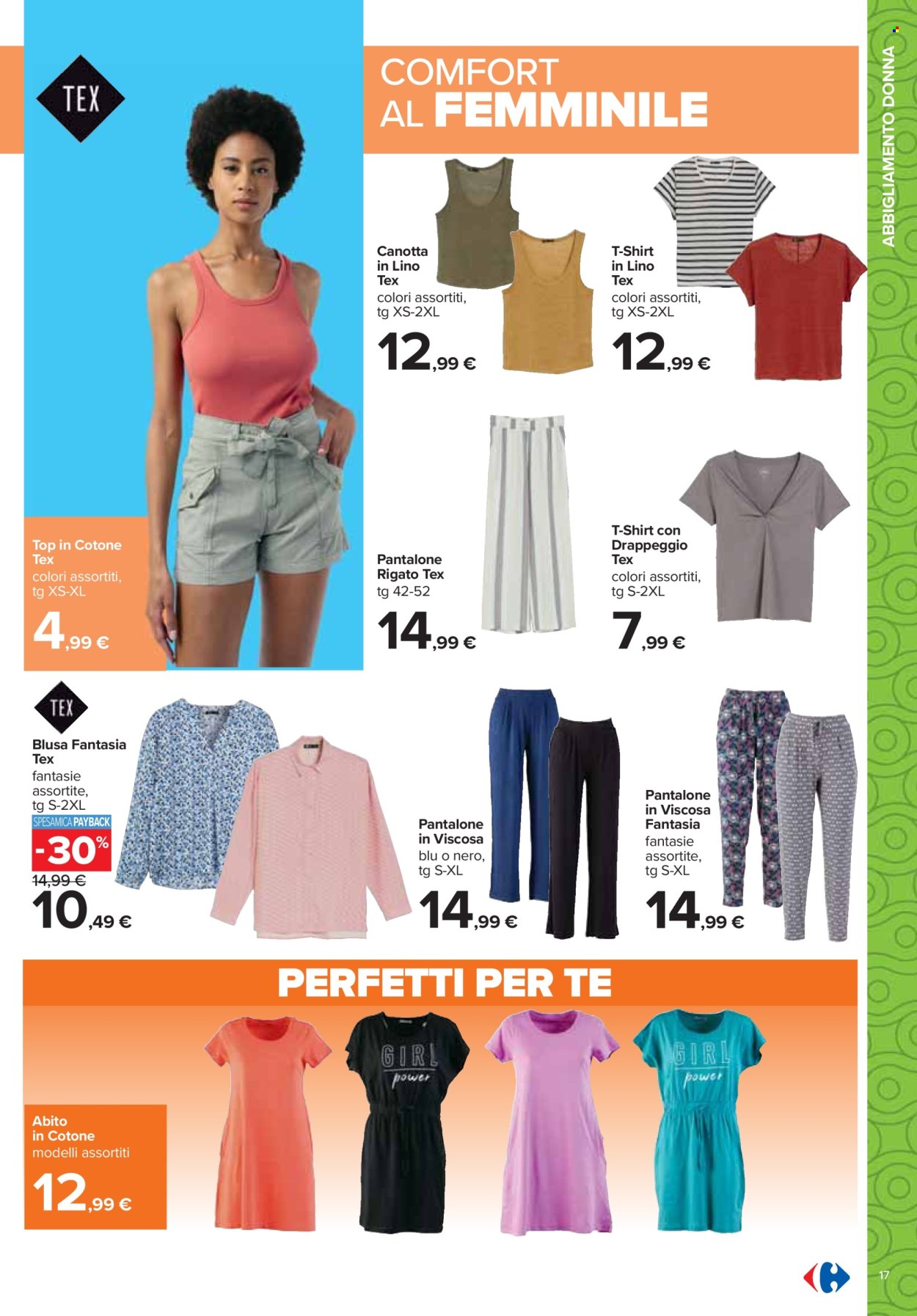 thumbnail - Volantino Carrefour - 18/4/2024 - 19/5/2024 - Prodotti in offerta - pantalone, vestito, camicetta, t-shirt, top. Pagina 17.