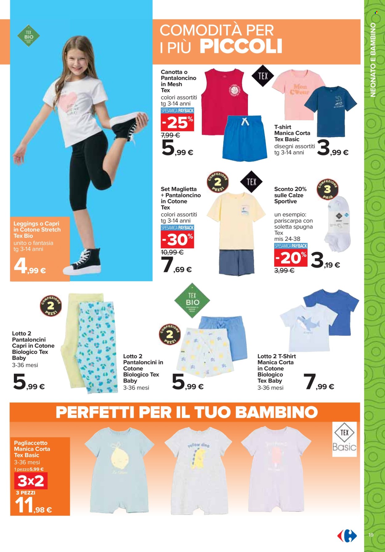 thumbnail - Volantino Carrefour - 18/4/2024 - 19/5/2024 - Prodotti in offerta - Lotto, spugna, pantaloncini, maglietta, t-shirt, calze, leggings. Pagina 19.