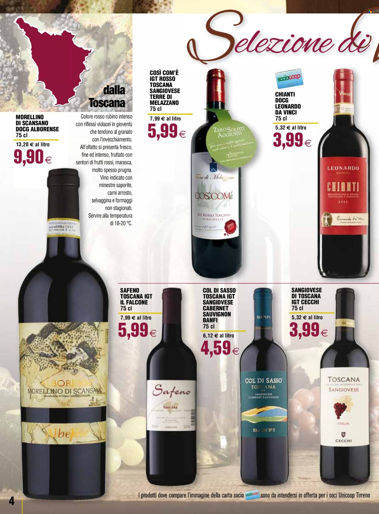 thumbnail - Volantino Coop - 18/4/2024 - 15/5/2024 - Prodotti in offerta - bevanda alcolica, Cabernet, Cabernet Sauvignon, vino rosso, Chianti, vino, Morellino, Sangiovese, Sauvignon, Dove Cosmetics. Pagina 4.
