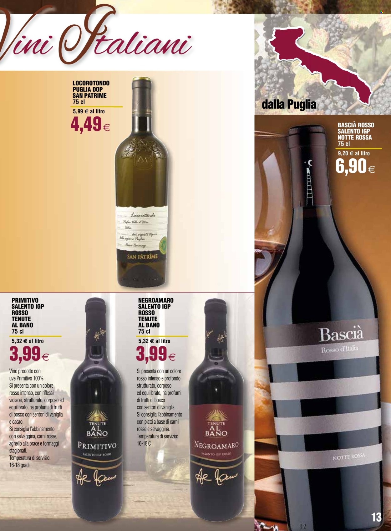 thumbnail - Volantino Coop - 18/4/2024 - 15/5/2024 - Prodotti in offerta - bevanda alcolica, agnello, vino rosso, Primitivo, Negroamaro, vino, profumo. Pagina 13.