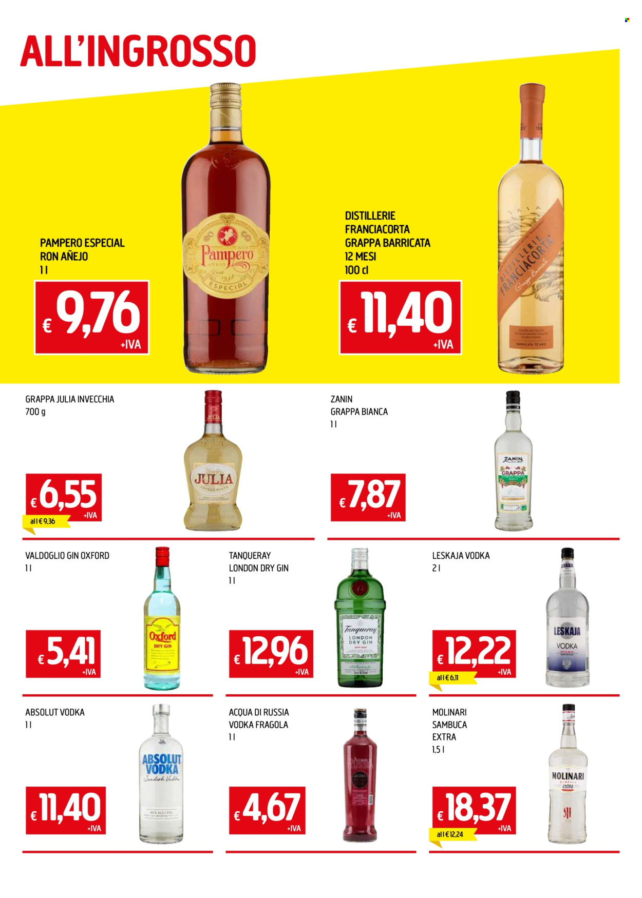 thumbnail - Volantino Galassia - 18/4/2024 - 1/5/2024 - Prodotti in offerta - vodka, gin, London Dry Gin, grappa, Pampero, Absolut, Sambuca, Molinari. Pagina 5.