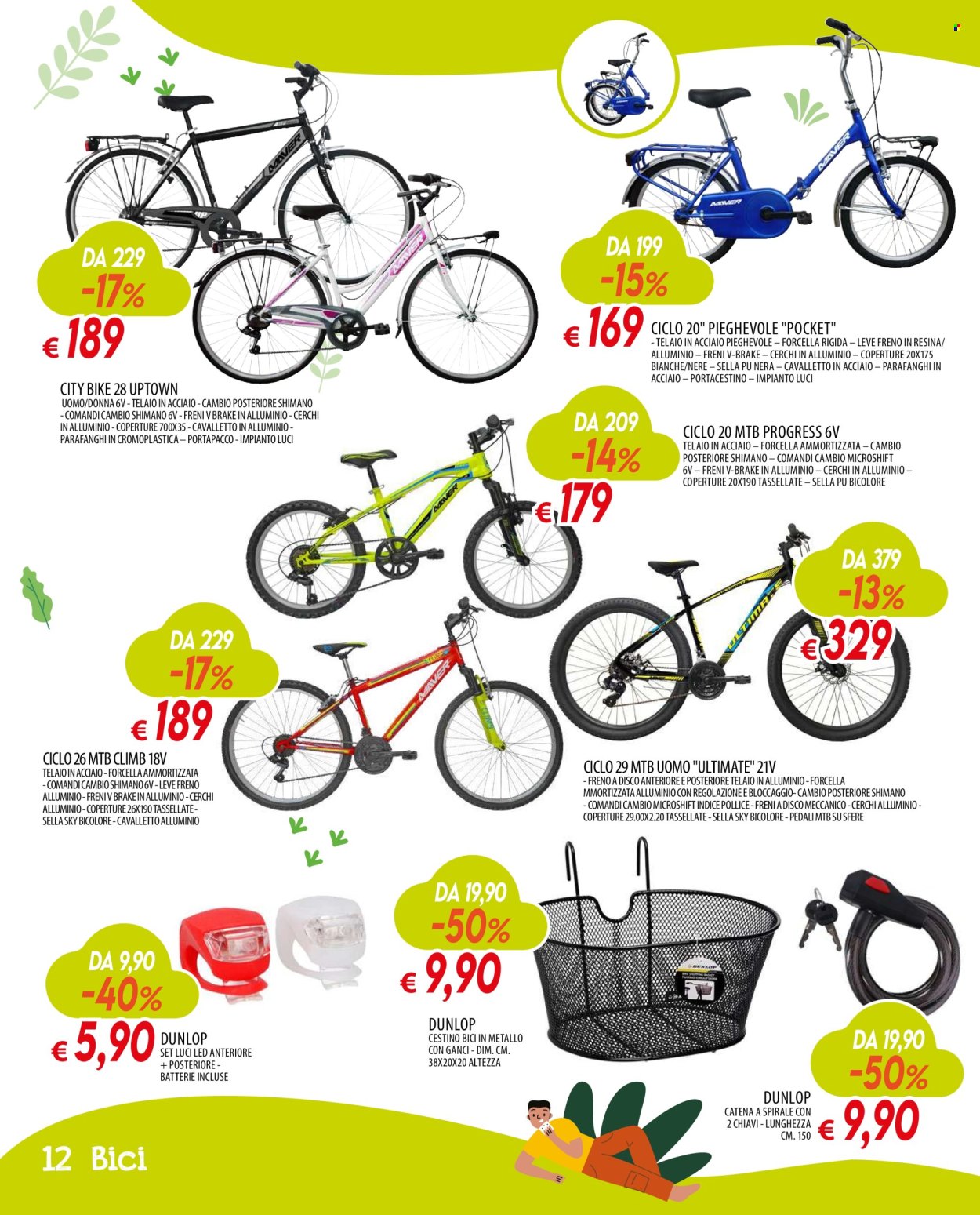 thumbnail - Volantino Famila - 18/4/2024 - 15/5/2024 - Prodotti in offerta - Dunlop, Shimano, cestino, bicicletta, mountain bike, cavalletto. Pagina 12.