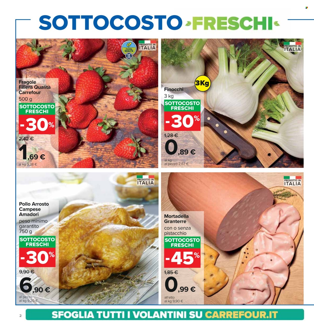 thumbnail - Volantino Carrefour - 18/4/2024 - 1/5/2024 - Prodotti in offerta - finocchio, fragole, Amadori, pollo arrosto, mortadella. Pagina 2.