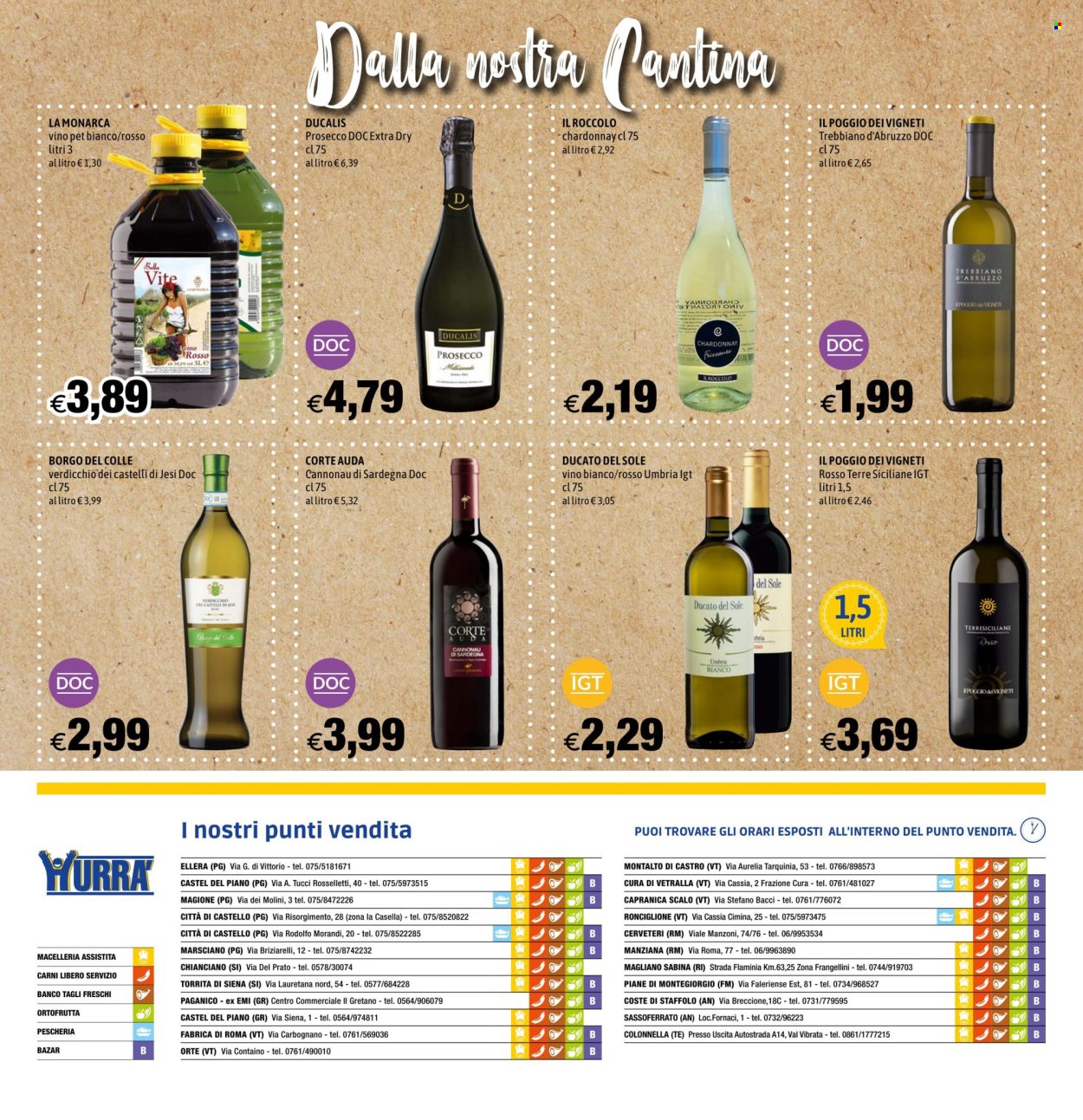 thumbnail - Volantino Hurrà Discount - 18/4/2024 - 1/5/2024 - Prodotti in offerta - bevanda alcolica, vino bianco, vino rosso, Chardonnay, Prosecco, vino, Verdicchio, Cannonau, Trebbiano. Pagina 16.