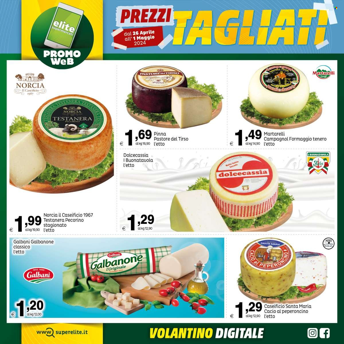 thumbnail - Volantino Elite Supermercati - 26/4/2024 - 1/5/2024 - Prodotti in offerta - Galbani, formaggio, pecorino, Galbanone. Pagina 6.