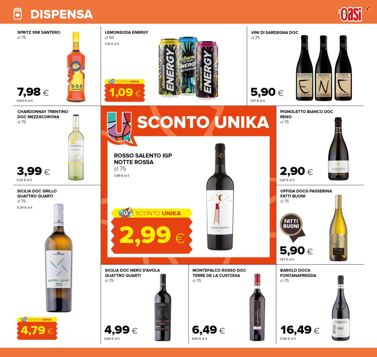 thumbnail - Volantino Oasi - 18/4/2024 - 2/5/2024 - Prodotti in offerta - energy drink, Barolo, vino bianco, vino rosso, Chardonnay, Nero d'Avola, vino, Pignoletto. Pagina 17.