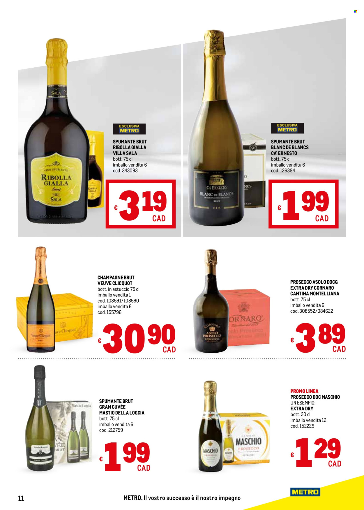 thumbnail - Volantino Metro - 18/4/2024 - 1/5/2024 - Prodotti in offerta - bevanda alcolica, Veuve Clicquot, vino bianco, Spumante, Champagne, Prosecco, vino, Ribolla Gialla, astuccio. Pagina 11.