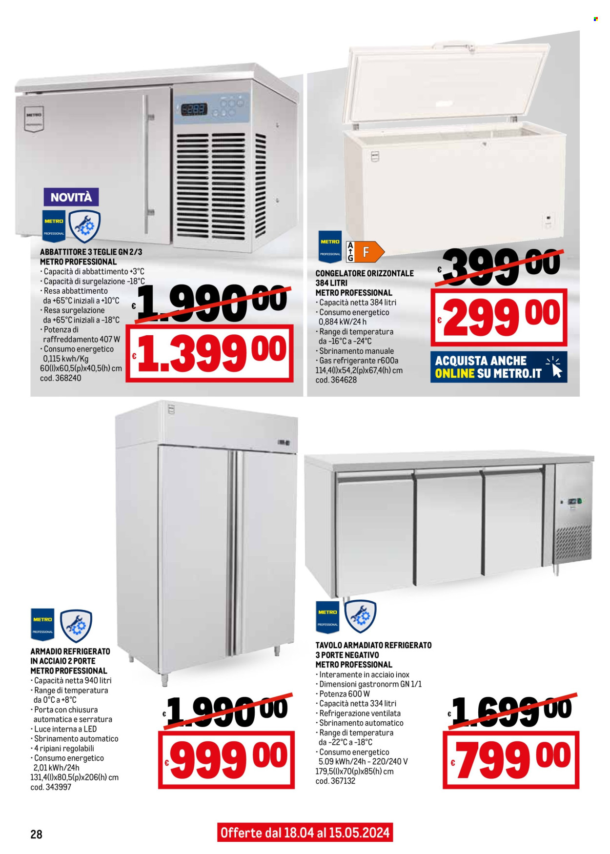 thumbnail - Volantino Metro - 18/4/2024 - 1/5/2024 - Prodotti in offerta - armadio, tavolo, congelatore, armadio refrigerato, serratura. Pagina 28.
