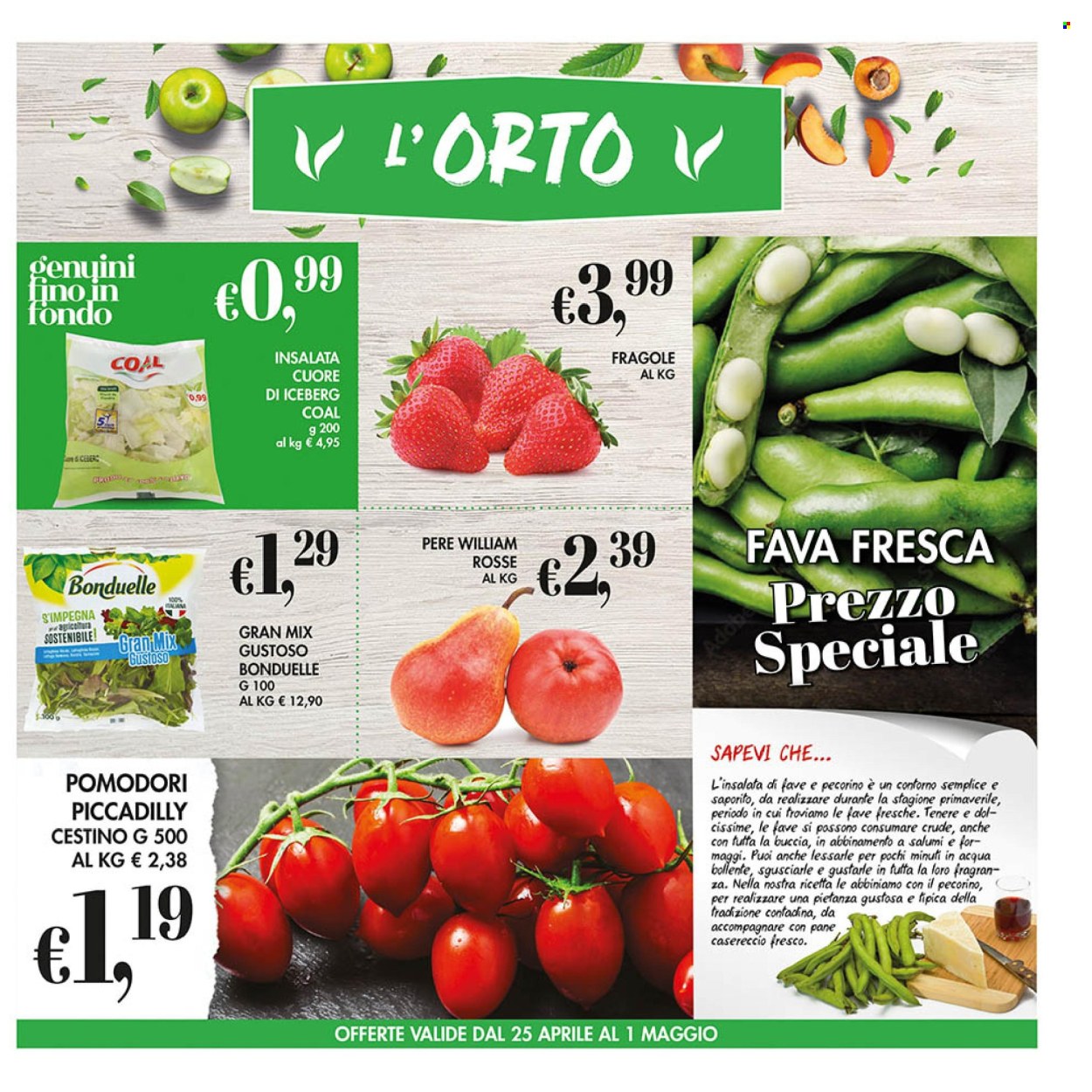 thumbnail - Volantino COAL - 18/4/2024 - 1/5/2024 - Prodotti in offerta - pane casereccio, Bonduelle, fave, fave fresche, pomodori, fragole, pere, Maggi, formaggio, pecorino. Pagina 3.