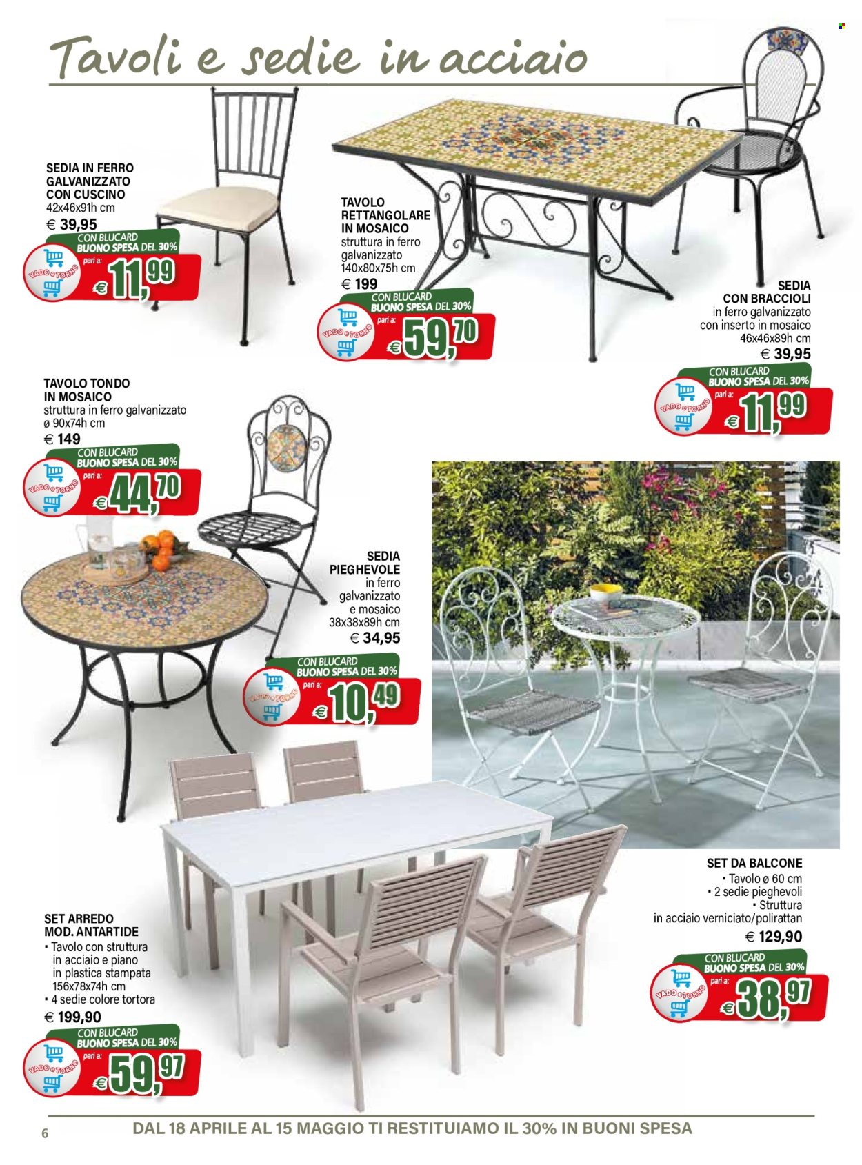 thumbnail - Volantino Il Gigante - 18/4/2024 - 15/5/2024 - Prodotti in offerta - tavolo rettangolare, tavolo, sedia pieghevole. Pagina 6.