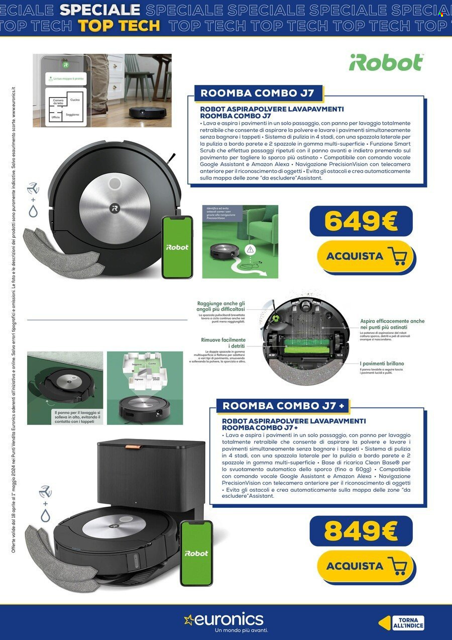 thumbnail - Volantino Euronics - 18/4/2024 - 1/5/2024 - Prodotti in offerta - telecamera, aspirapolvere, robot, robot aspirapolvere, Roomba, robot lavapavimenti. Pagina 34.