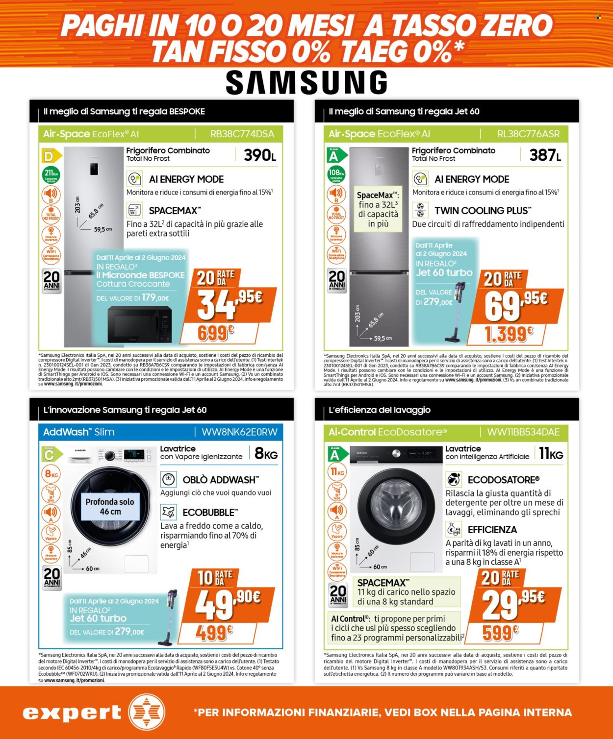 thumbnail - Volantino Expert - 18/4/2024 - 1/5/2024 - Prodotti in offerta - Samsung, smartphone, frigorifero, frigorifero combinato, forno a microonde. Pagina 4.