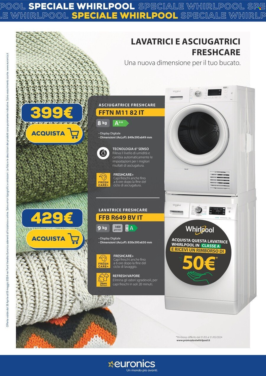 thumbnail - Volantino Euronics - 18/4/2024 - 8/5/2024 - Prodotti in offerta - Whirlpool, asciugatrice, lavatrice. Pagina 5.