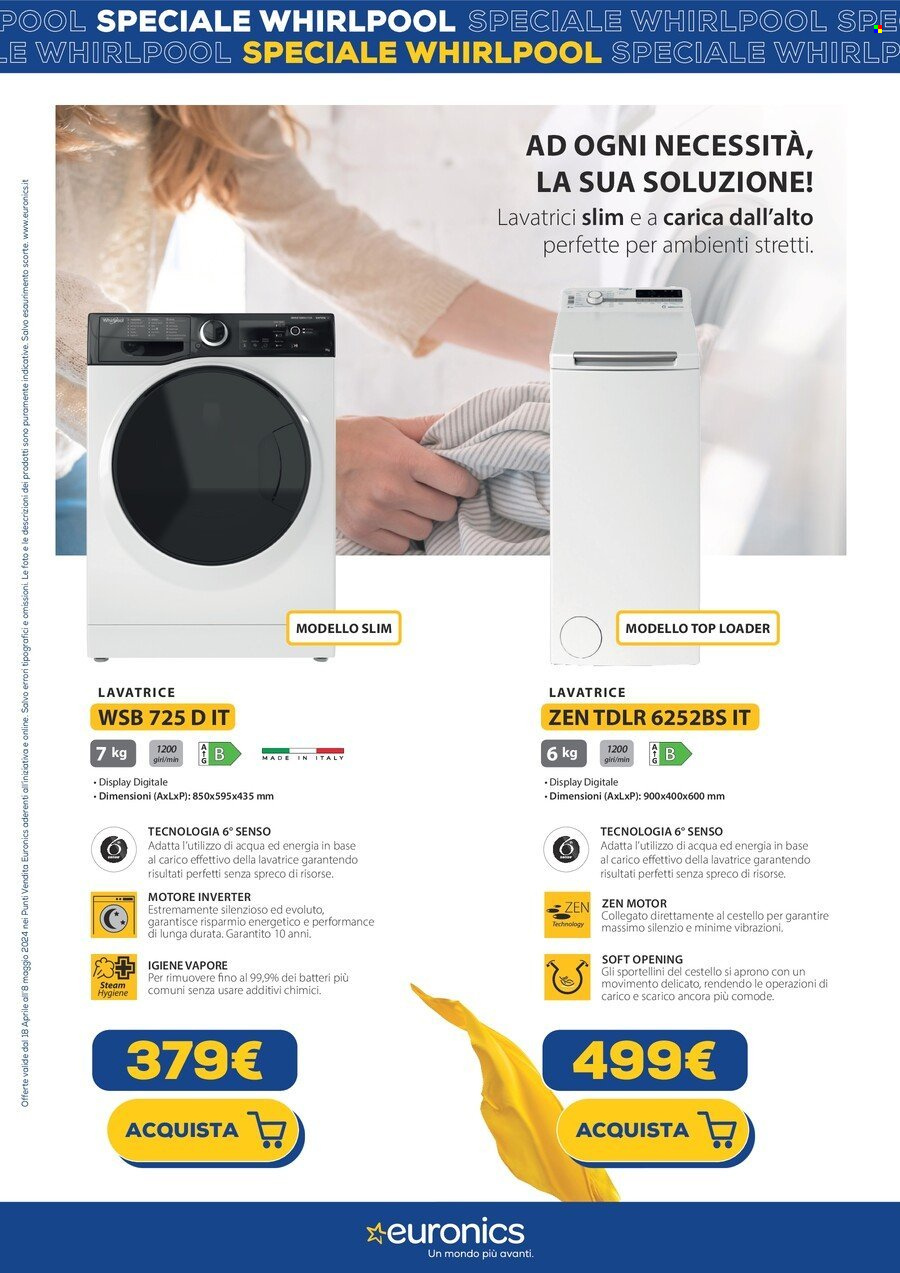 thumbnail - Volantino Euronics - 18/4/2024 - 8/5/2024 - Prodotti in offerta - Whirlpool, lavatrice. Pagina 6.