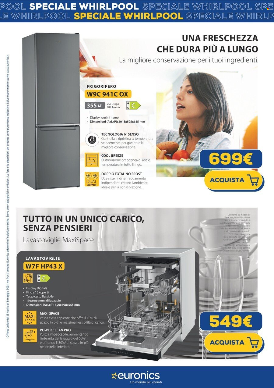 thumbnail - Volantino Euronics - 18/4/2024 - 8/5/2024 - Prodotti in offerta - Whirlpool, frigorifero, frigorifero combinato, lavastoviglie. Pagina 7.