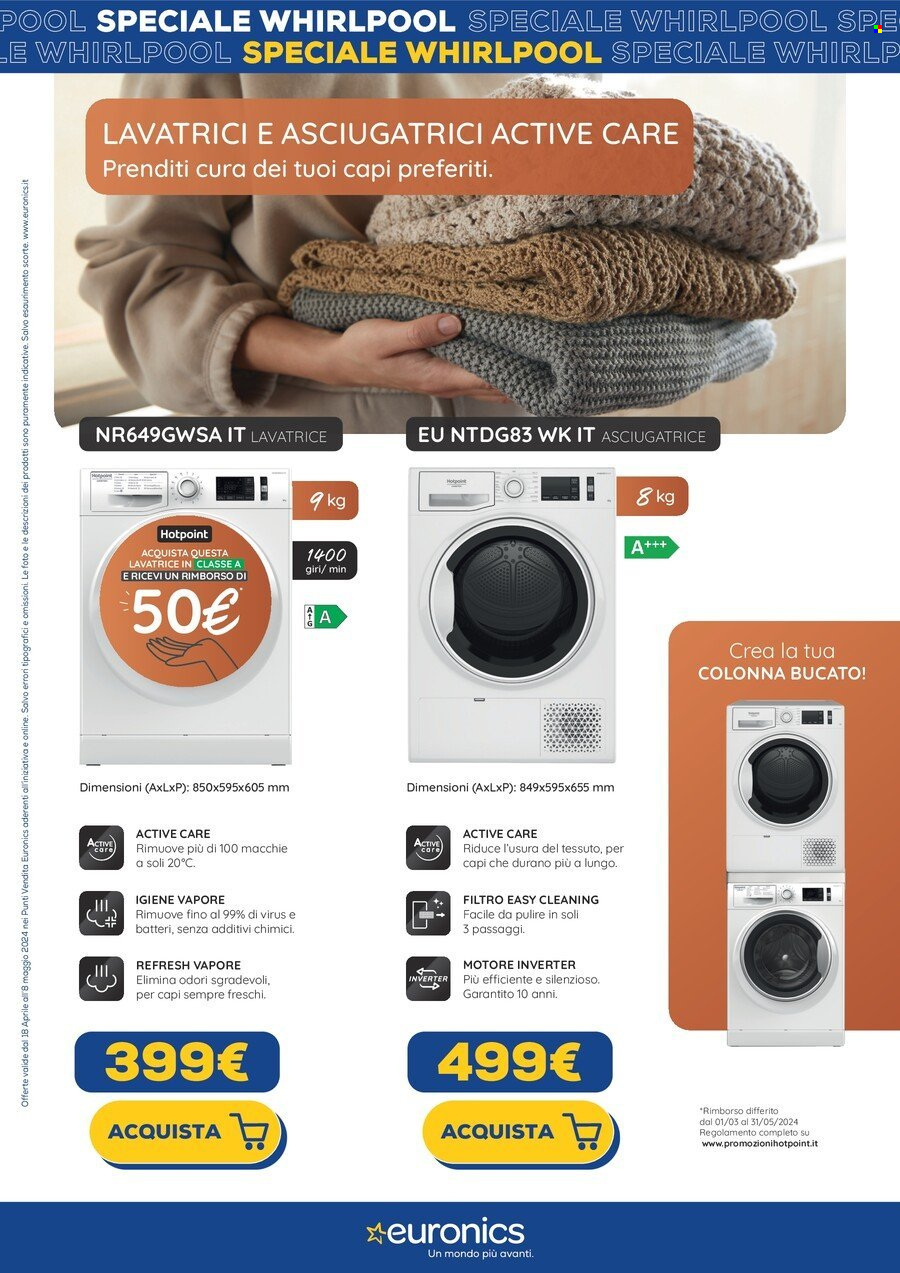 thumbnail - Volantino Euronics - 18/4/2024 - 8/5/2024 - Prodotti in offerta - Hotpoint, Ariston, asciugatrice, lavatrice. Pagina 10.