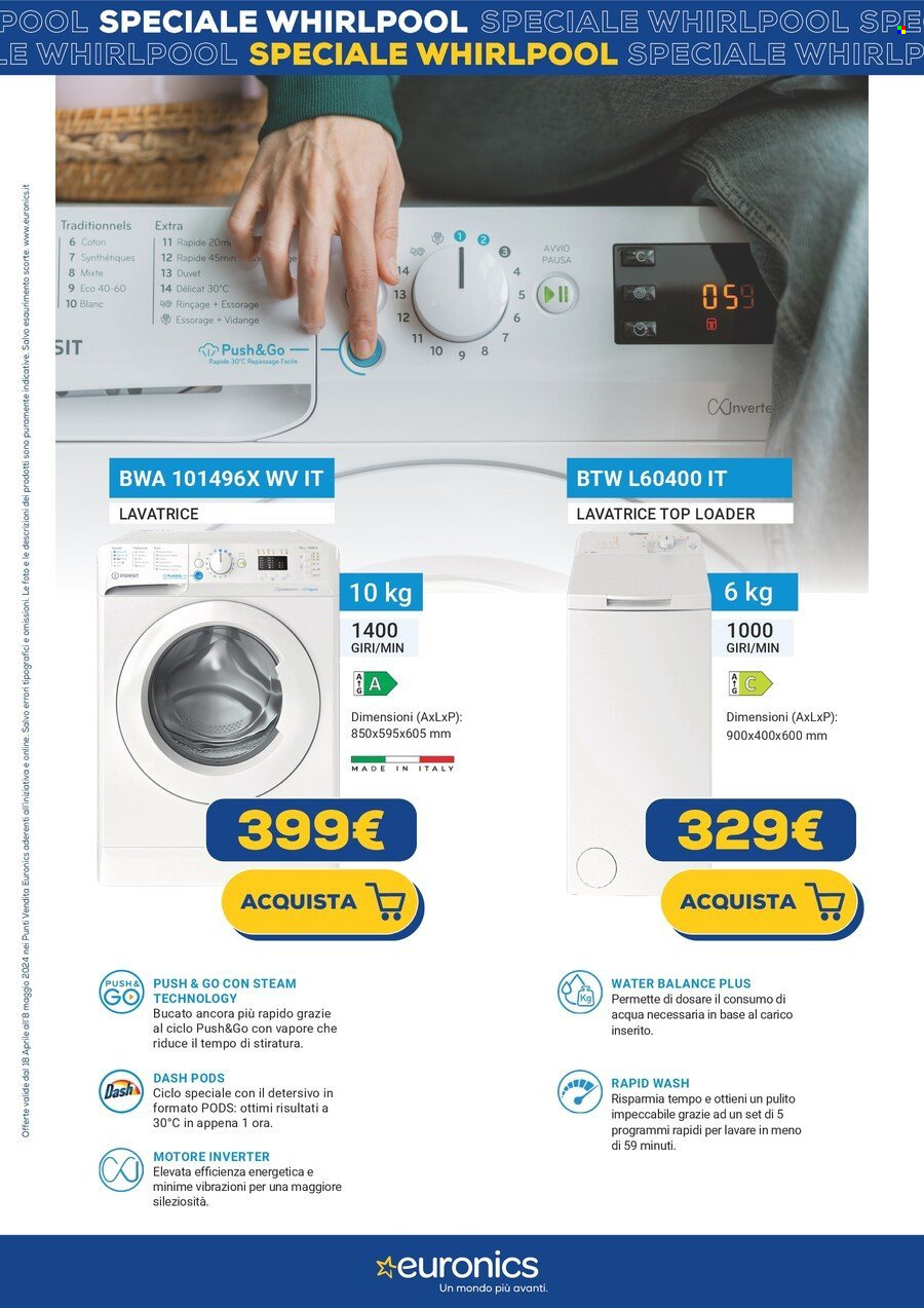 thumbnail - Volantino Euronics - 18/4/2024 - 8/5/2024 - Prodotti in offerta - Indesit, lavatrice. Pagina 14.
