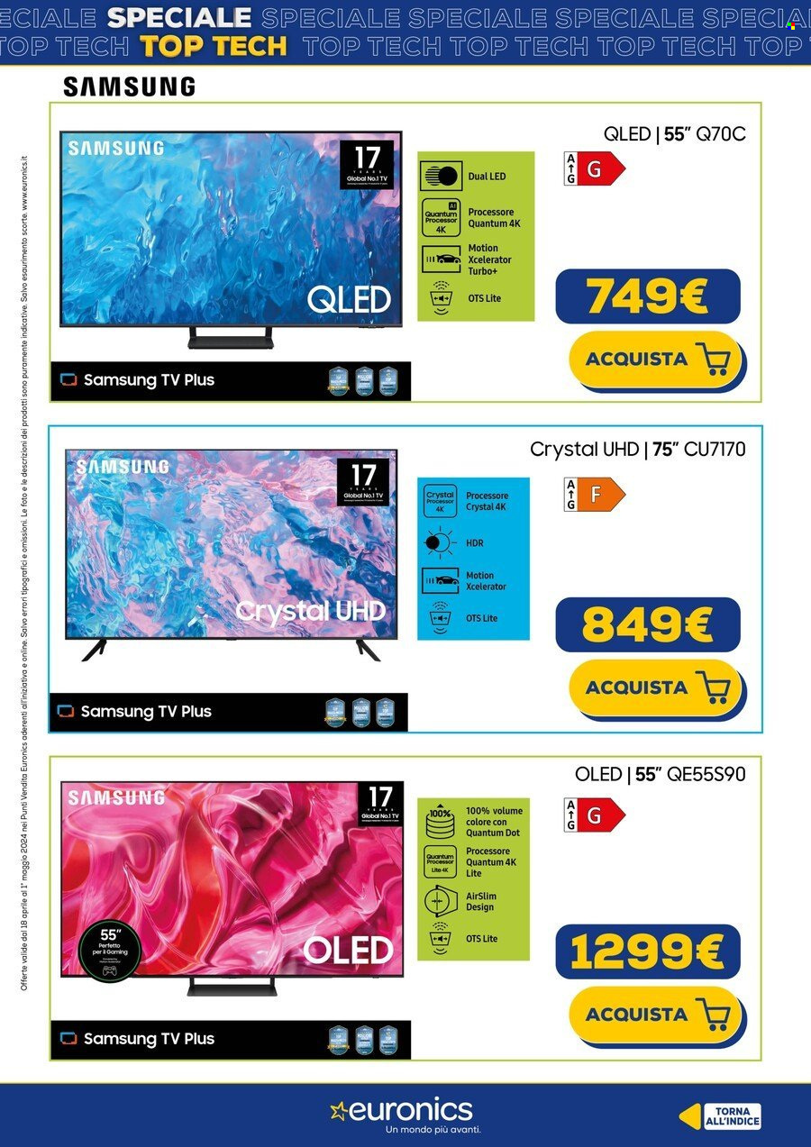 thumbnail - Volantino Euronics - 18/4/2024 - 1/5/2024 - Prodotti in offerta - Samsung, Smart TV, LED TV, televisore. Pagina 27.
