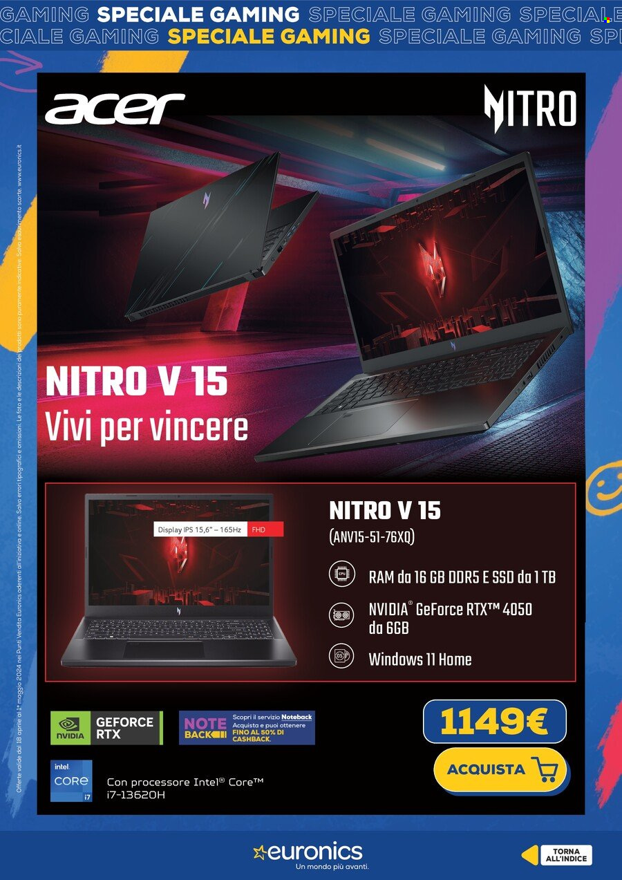thumbnail - Volantino Euronics - 18/4/2024 - 1/5/2024 - Prodotti in offerta - Acer, notebook, notebook gaming. Pagina 4.
