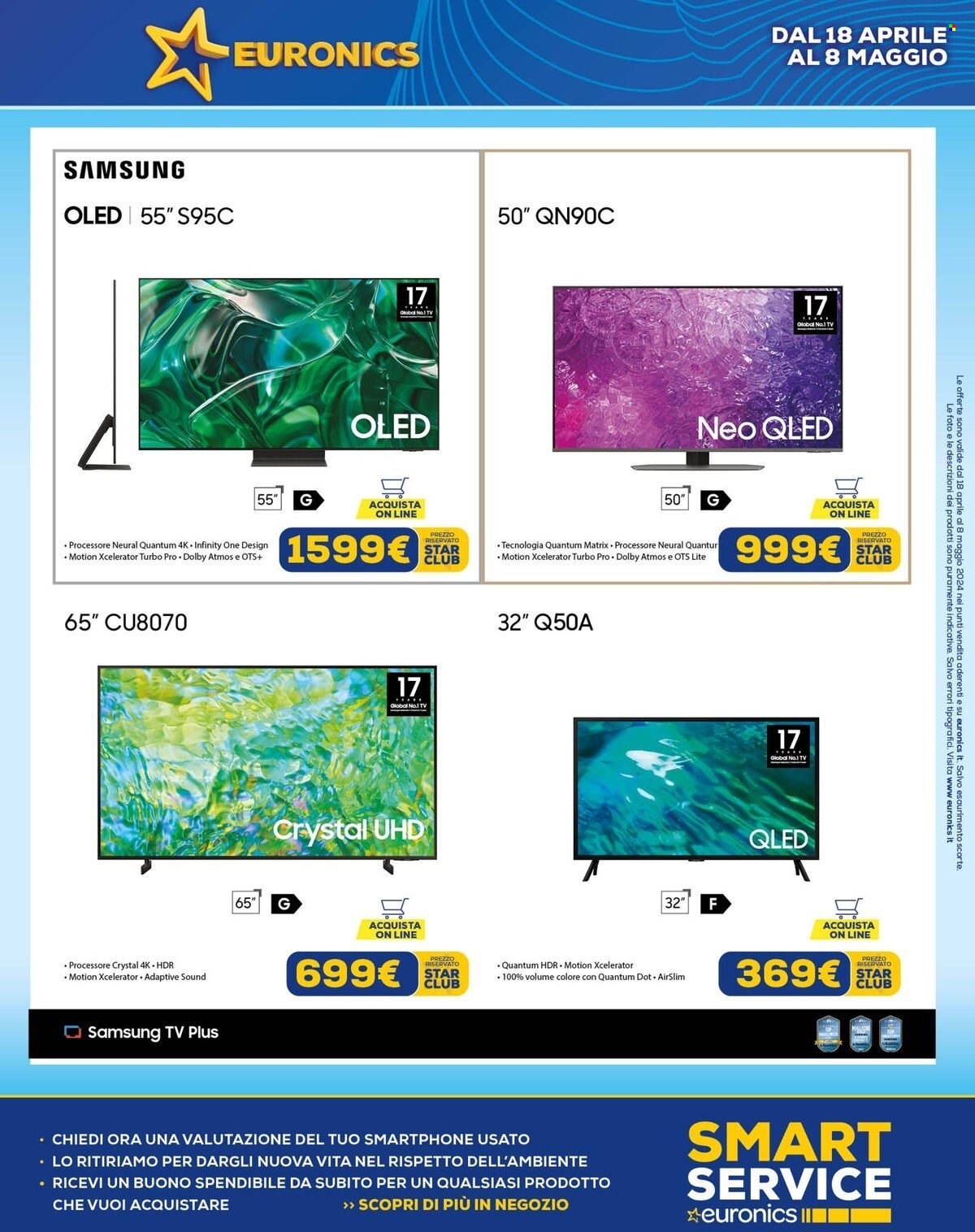 thumbnail - Volantino Euronics - 18/4/2024 - 9/5/2024 - Prodotti in offerta - Samsung, Smart TV, televisore, LED TV. Pagina 3.