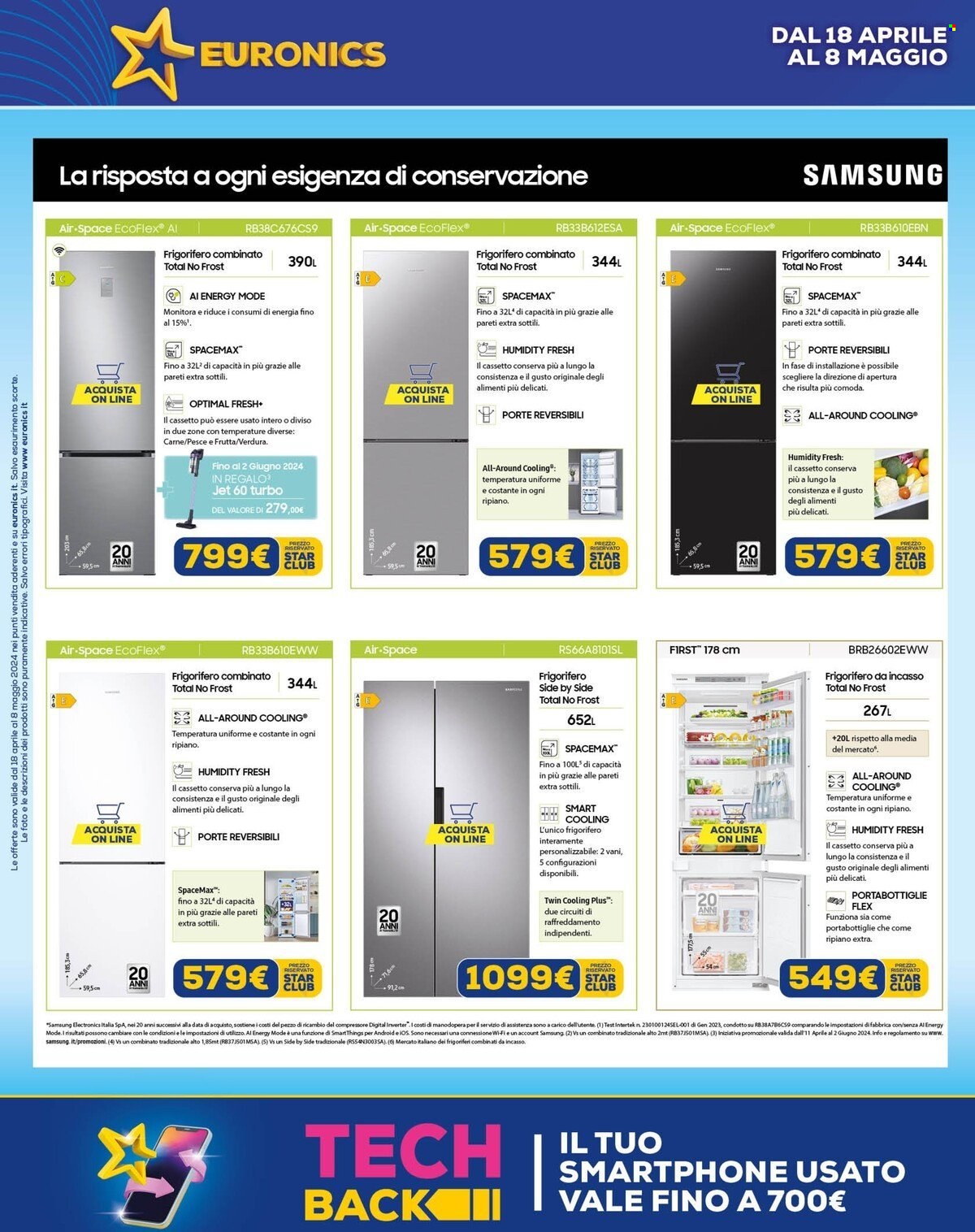 thumbnail - Volantino Euronics - 18/4/2024 - 9/5/2024 - Prodotti in offerta - Samsung, frigorifero, frigorifero combinato, frigorifero due porte. Pagina 16.