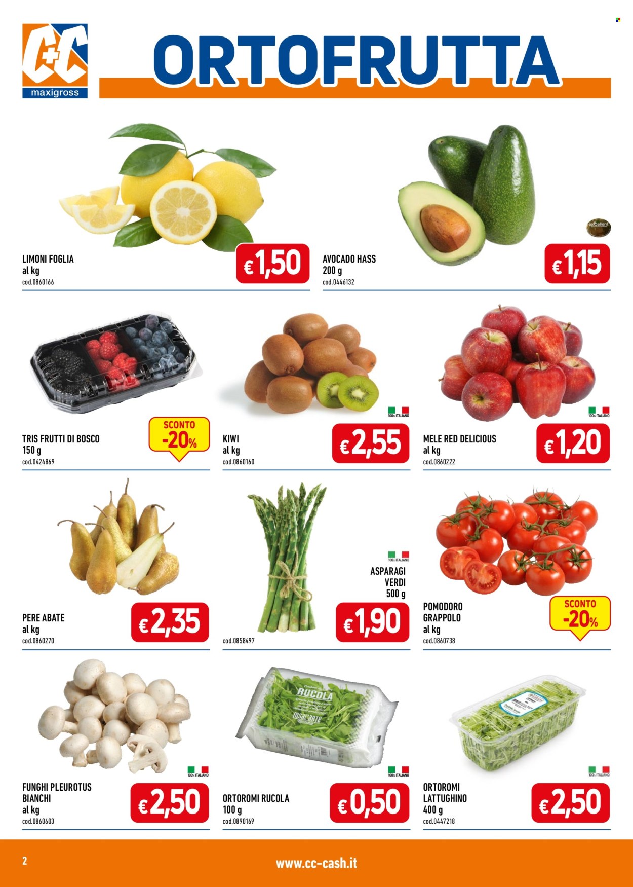 thumbnail - Volantino C+C Cash & Carry - 22/4/2024 - 5/5/2024 - Prodotti in offerta - funghi pleurotus, rucola, pomodori, asparagi, mele, limoni, pere, Red Delicious, kiwi, avocado. Pagina 2.