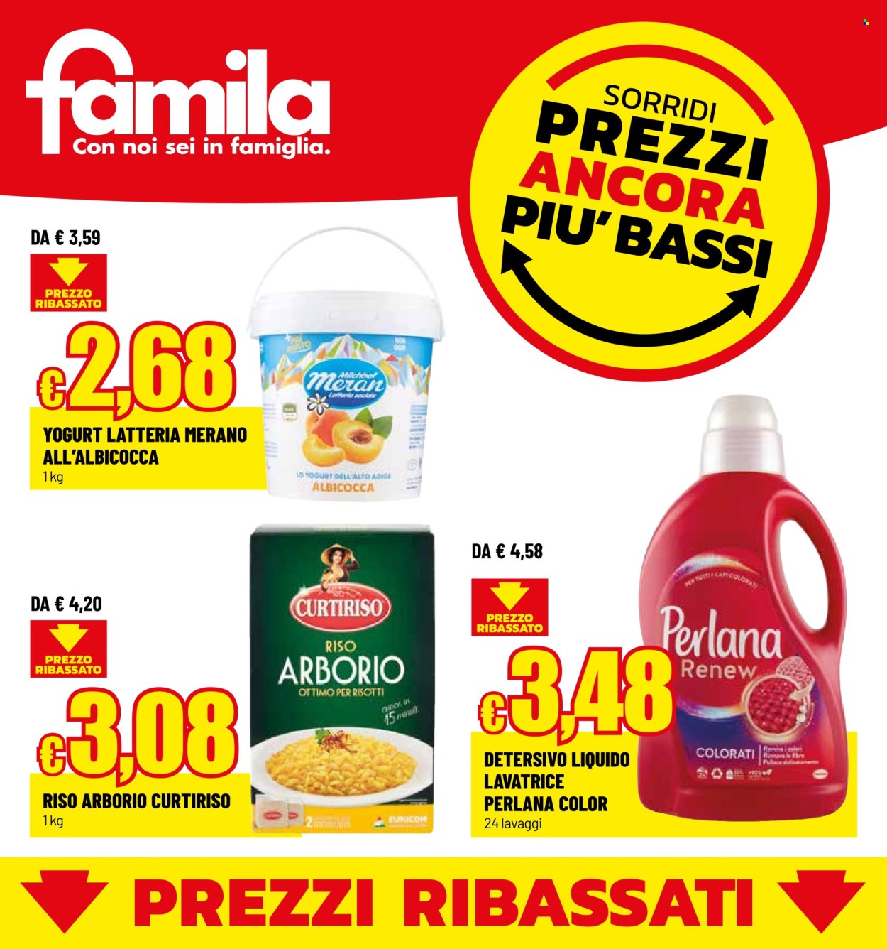thumbnail - Volantino Famila - 22/4/2024 - 8/5/2024 - Prodotti in offerta - yogurt, riso, riso arborio, Curtiriso, detersivo liquido per lavatrice, Perlana. Pagina 1.