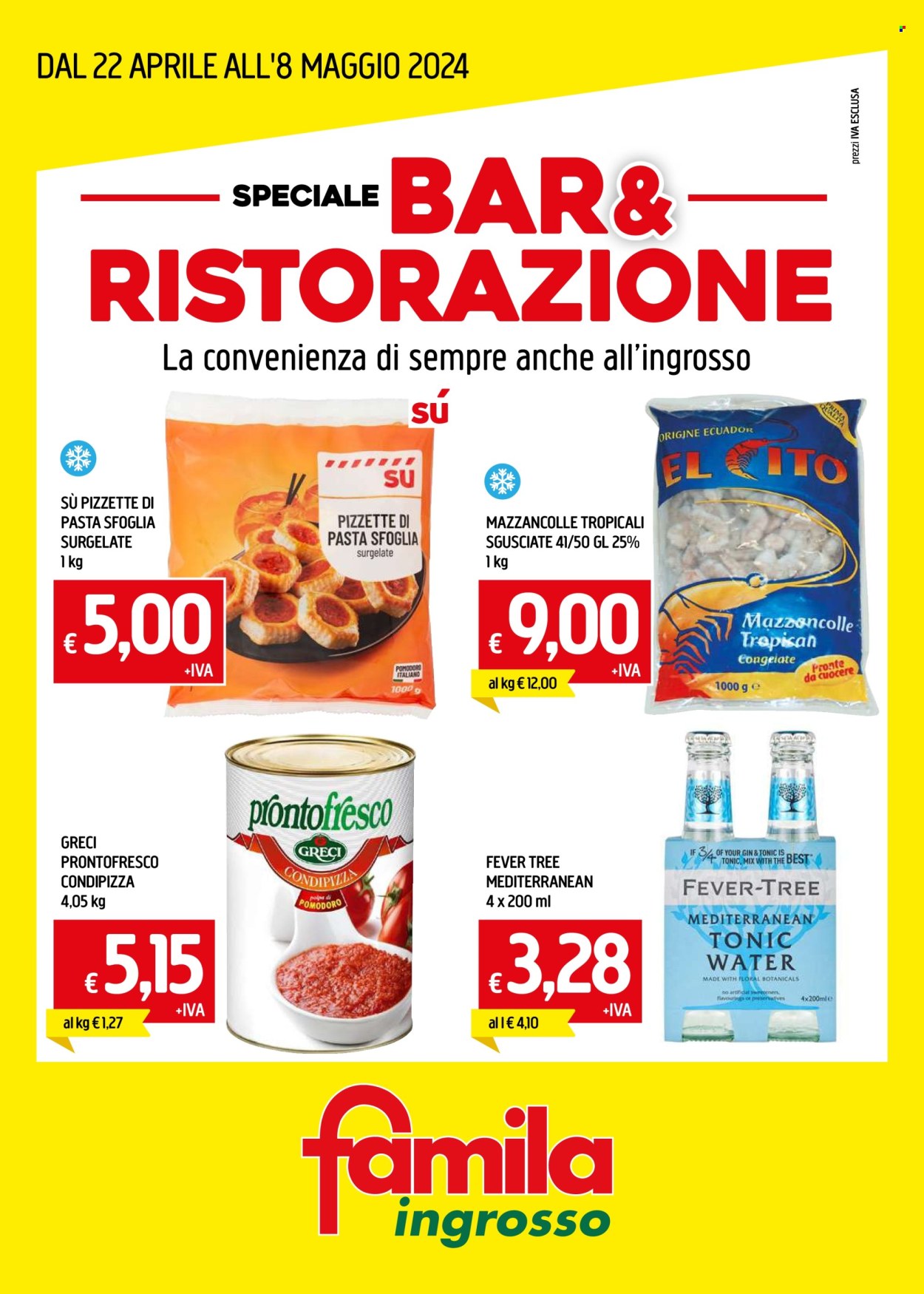 thumbnail - Volantino Famila - 22/4/2024 - 8/5/2024 - Prodotti in offerta - mazzancolle, pasta sfoglia, polpa di pomodoro, gin. Pagina 1.