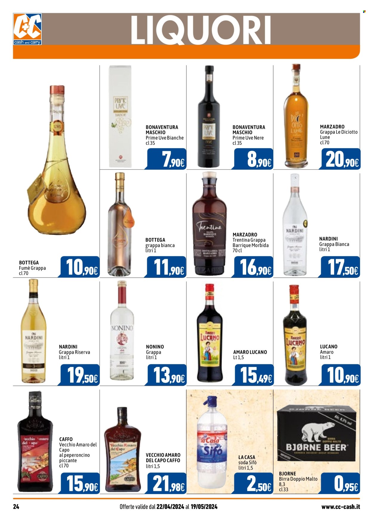 thumbnail - Volantino C+C Cash & Carry - 22/4/2024 - 19/5/2024 - Prodotti in offerta - birra, bevanda alcolica, grappa, Vecchio Amaro del Capo, aperitivo. Pagina 24.