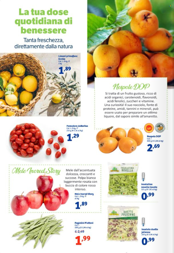 thumbnail - Volantino iN's Mercato - 24/4/2024 - 5/5/2024 - Prodotti in offerta - fagiolini, pomodori, mele, limoni, nespole, amaretto, liquore. Pagina 8.