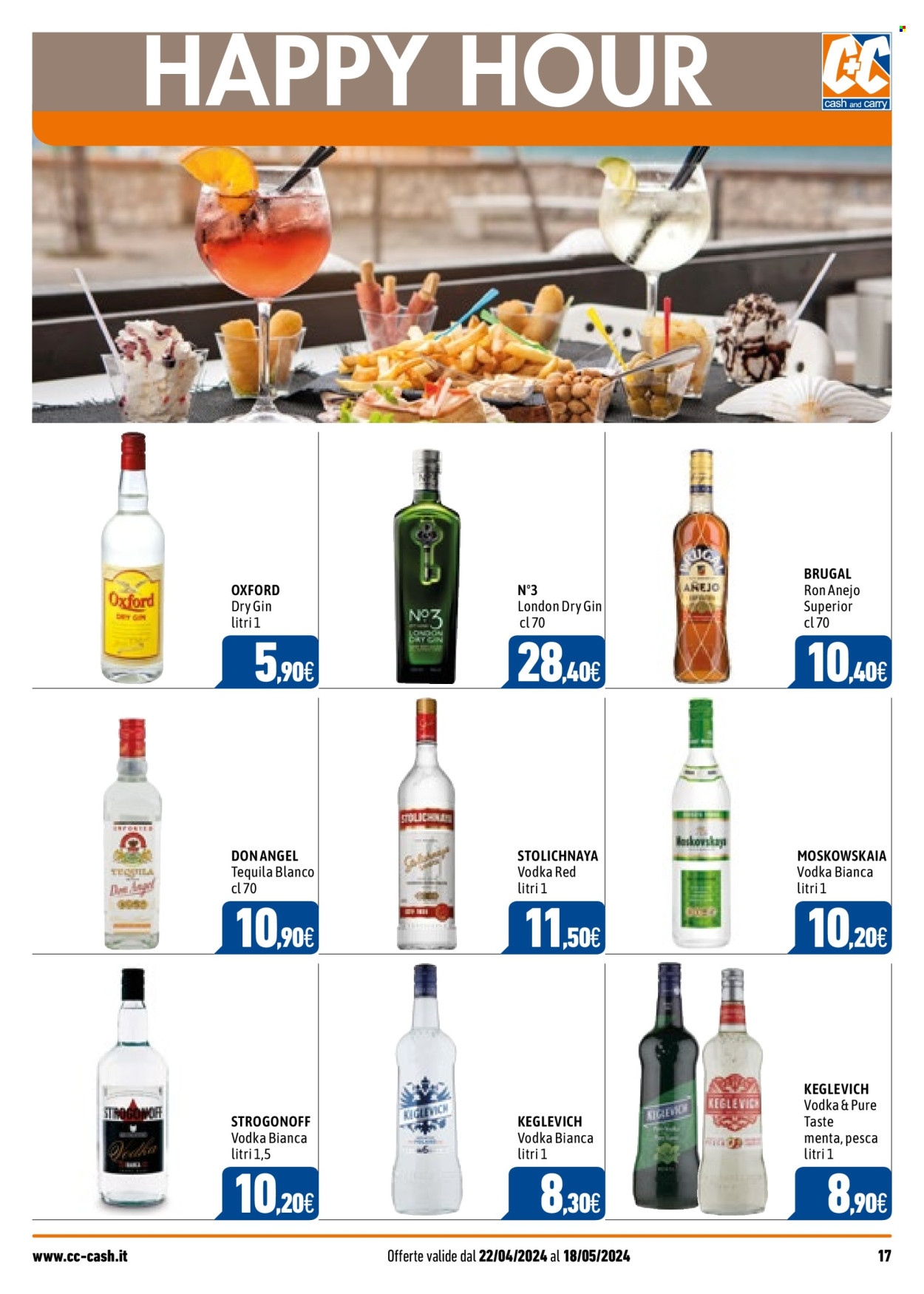 thumbnail - Volantino C+C Cash & Carry - 22/4/2024 - 18/5/2024 - Prodotti in offerta - menta, vodka, tequila, gin, London Dry Gin, Keglevich, Stolichnaya. Pagina 17.
