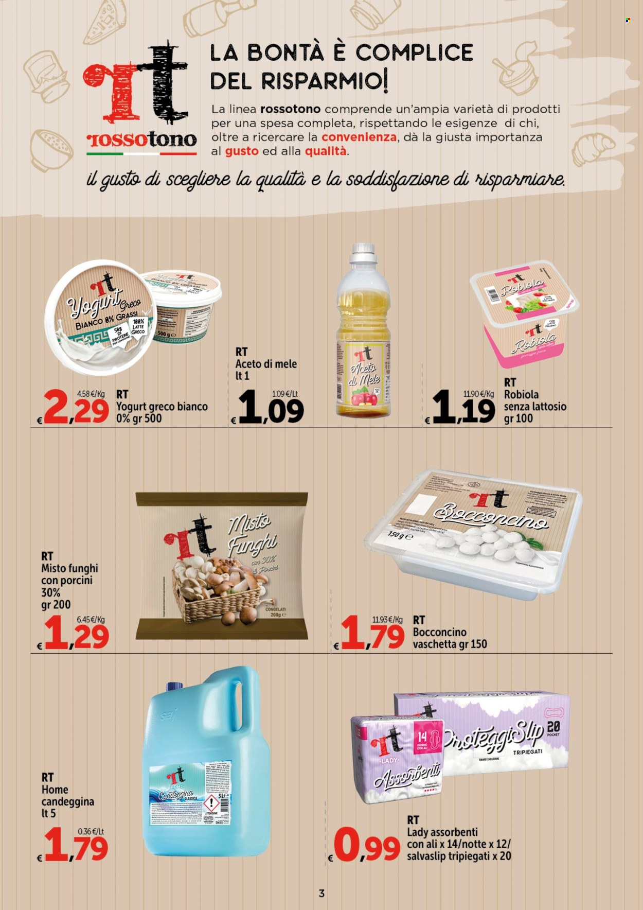 thumbnail - Volantino Carrefour - 25/4/2024 - 8/5/2024 - Prodotti in offerta - funghi misti, formaggio, robiola, yogurt, yogurt greco, latte, aceto, aceto di mele, candeggina, assorbenti, proteggi-slip. Pagina 3.