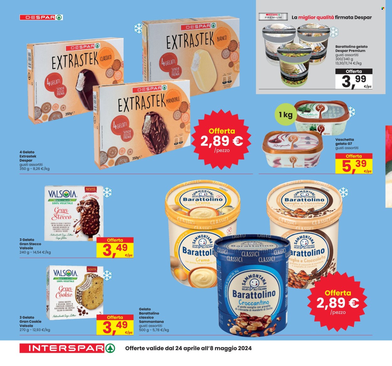 thumbnail - Volantino Interspar - 24/4/2024 - 8/5/2024 - Prodotti in offerta - cannoli, Valsoia, gelato, Sammontana, gocce di cioccolato, anacardi. Pagina 12.