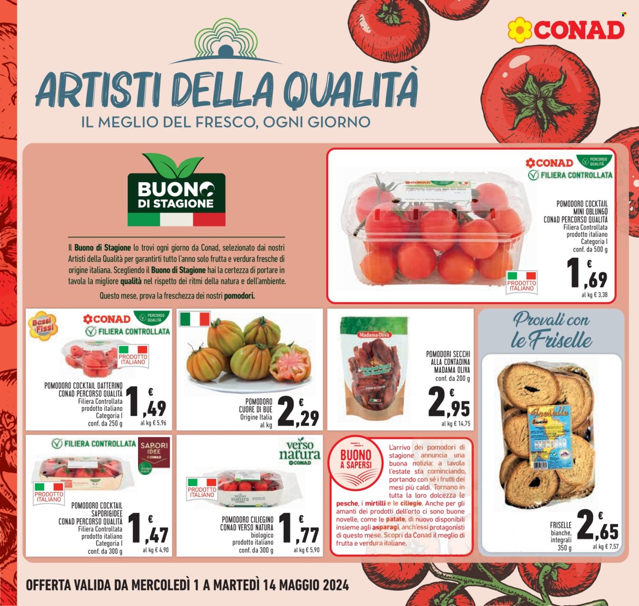 thumbnail - Volantino Conad - 1/5/2024 - 14/5/2024 - Prodotti in offerta - pomodorini, pomodoro Cuore di bue, mirtilli. Pagina 10.