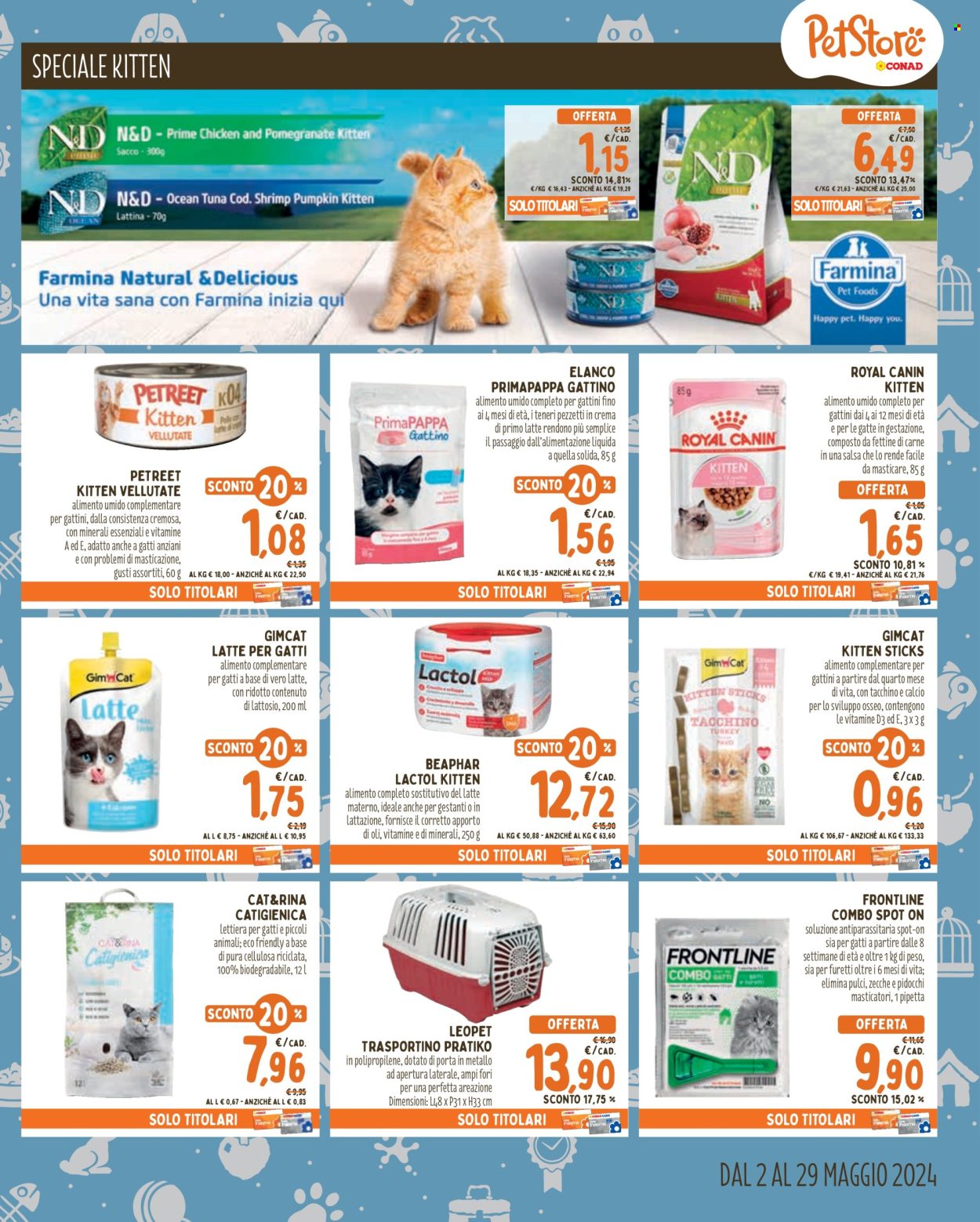 thumbnail - Volantino Pet Store Conad - 2/5/2024 - 29/5/2024 - Prodotti in offerta - trasportino, lettiera, alimento umido. Pagina 5.