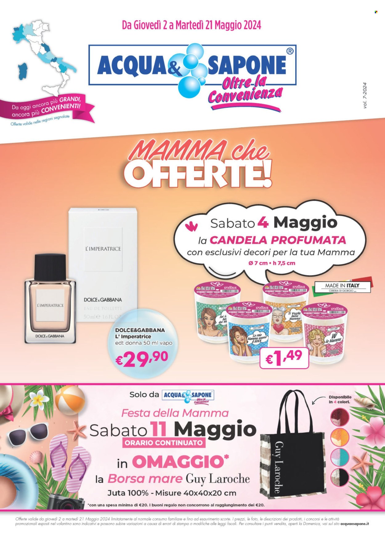 thumbnail - Volantino Acqua & Sapone - 2/5/2024 - 21/5/2024 - Prodotti in offerta - Dolce & Gabbana, sapone, Eau de Toilette, Eau de Toilette donna, candela. Pagina 1.