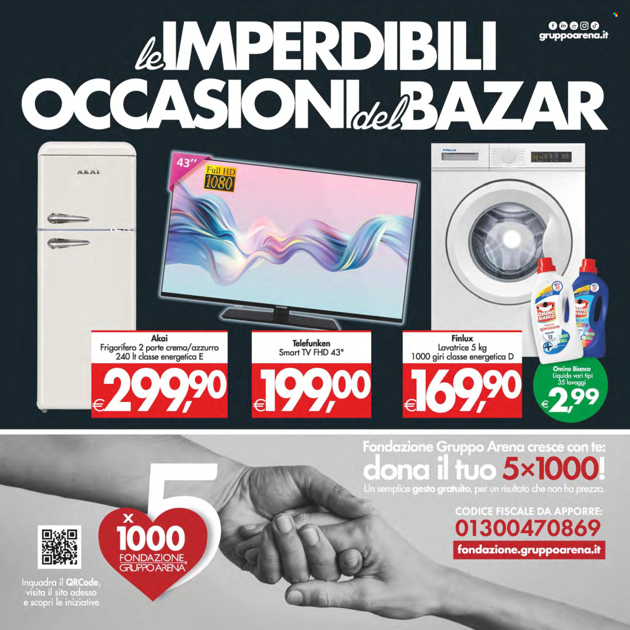 thumbnail - Volantino Deco - 25/6/2024 - 3/7/2024 - Prodotti in offerta - Omino Bianco, Akai, Smart TV, televisore, frigorifero, lavatrice. Pagina 32.