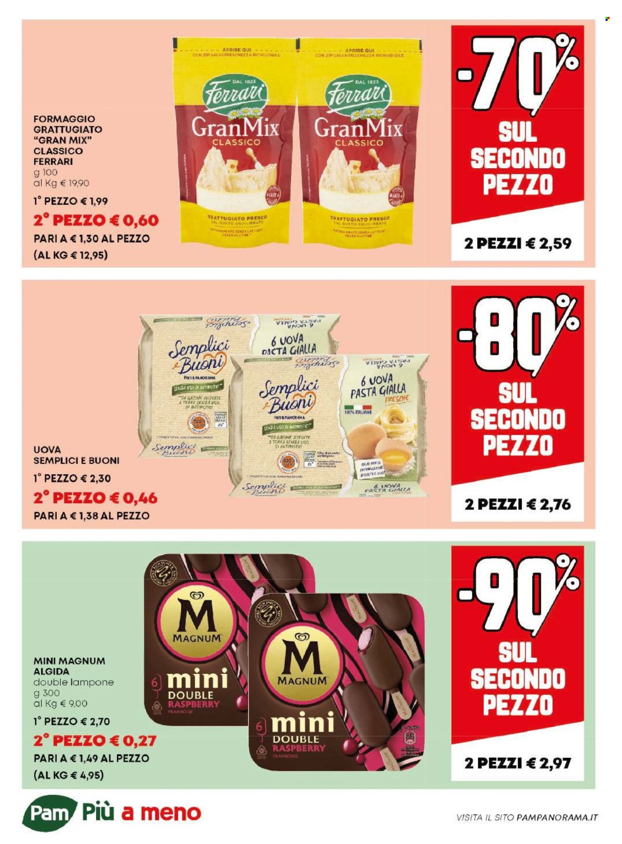 thumbnail - Volantino Pam Panorama - 27/6/2024 - 10/7/2024 - Prodotti in offerta - formaggio, formaggio grattugiato, uova, gelato, Magnum, Magnum Mini, Algida. Pagina 5.