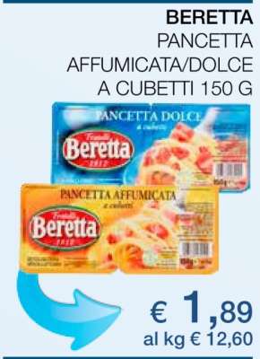 BERETTA PANCETTA AFFUMICATA/DOLCE A CUBETTI 150 G