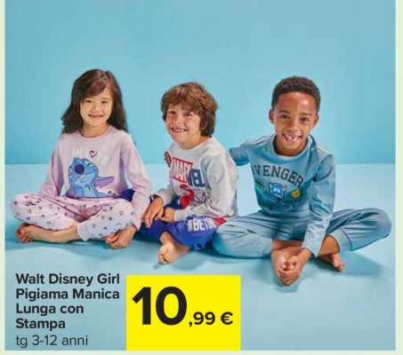 Walt Disney Girl Pigiama Manica Lunga con Stampa