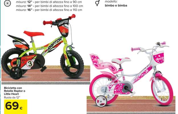 Bicicletta con Rotelle Raptor o Little Heart