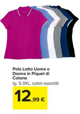 Polo Lotto Uomo o Donna in Piquet di Cotone