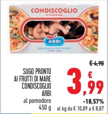 Sugo Pronto ai Frutti di Mare Condiscoglio Arbi