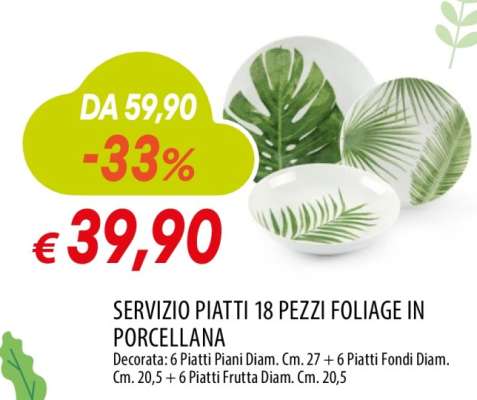 SERVIZIO PIATTI 18 PEZZI FOLIAGE IN PORCELLANA