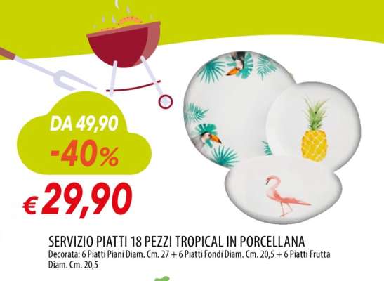 SERVIZIO PIATTI 18 PEZZI TROPICAL IN PORCELLANA
