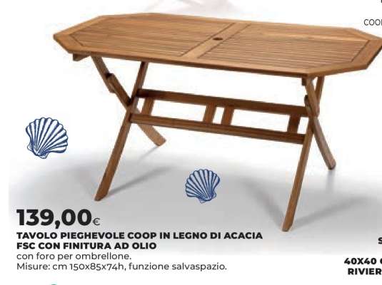 TAVOLO PIEGHEVOLE COOP IN LEGNO DI ACACIA FSC CON FINITURA AD OLIO