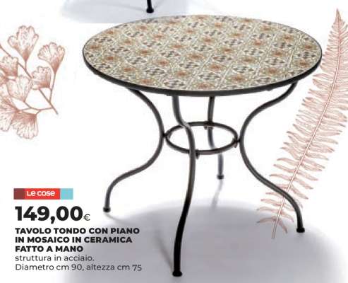 TAVOLO TONDO CON PIANO IN MOSAICO IN CERAMICA FATTO A MANO