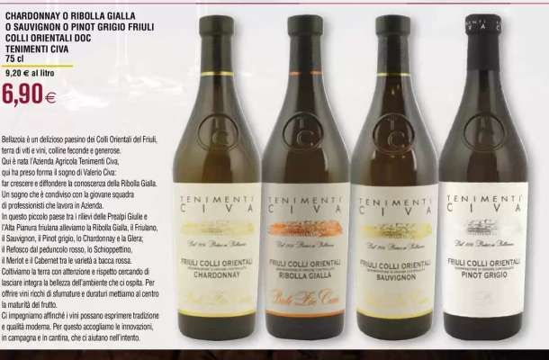 CHARDONNAY O RIBOLLA GIALLA O SAUVIGNON O PINOT GRIGIO FRIULI COLLI ORIENTALI DOC TENIMENTI CIVA 75 cl